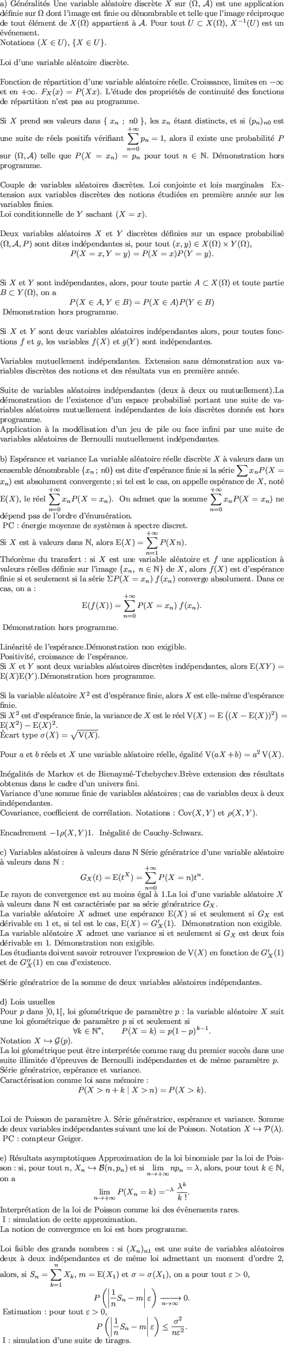 \begin{cadre}
\souscadre{a) Gnralits}
Une variable alatoire discrte $X$ su...
...laymath}\par
$\dbf$ I : simulation d'une suite de tirages.
\\
\par
\end{cadre}