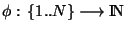 $\phi: \lbrace 1..N\rbrace\longrightarrow {\rm I\!N }$