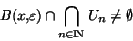 \begin{displaymath}B(x,\varepsilon) \cap {\displaystyle{\bigcap_{n\in {\rm I\!N }} U_n}} \neq \emptyset\end{displaymath}