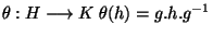 $\theta: H \longrightarrow K \; \theta(h)=g.h.g^{-1}$